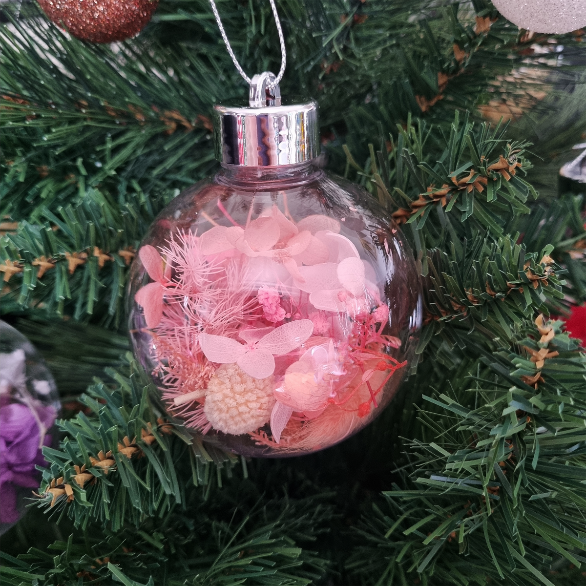 Personalised Dried Flower Christmas Bauble- Custom Name Ornament