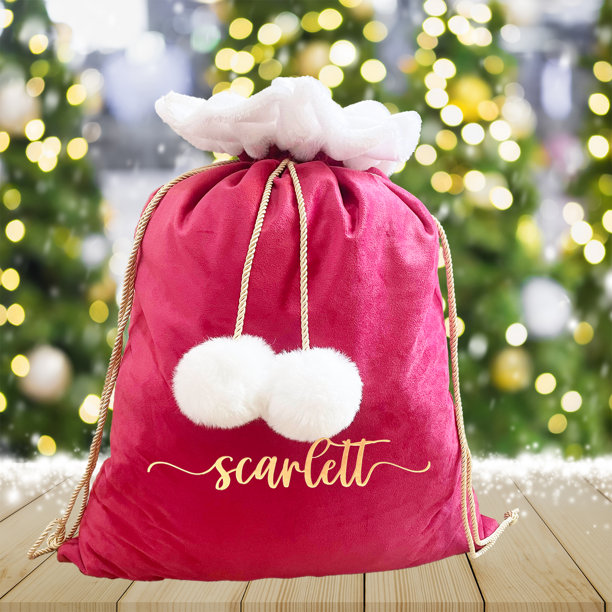 Luxury Velvet Santa Sack with Pom-Poms