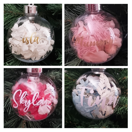 Personalised Dried Flower Christmas Bauble- Custom Name Ornament