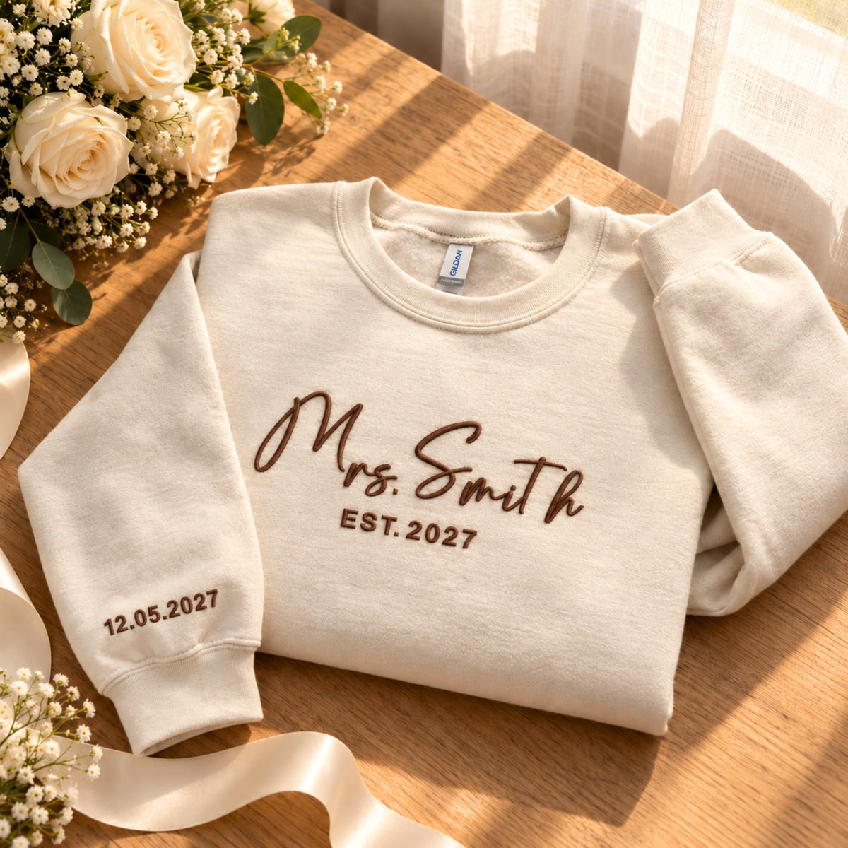 Personalised Mrs Surname Embroidered Bridal Jumper