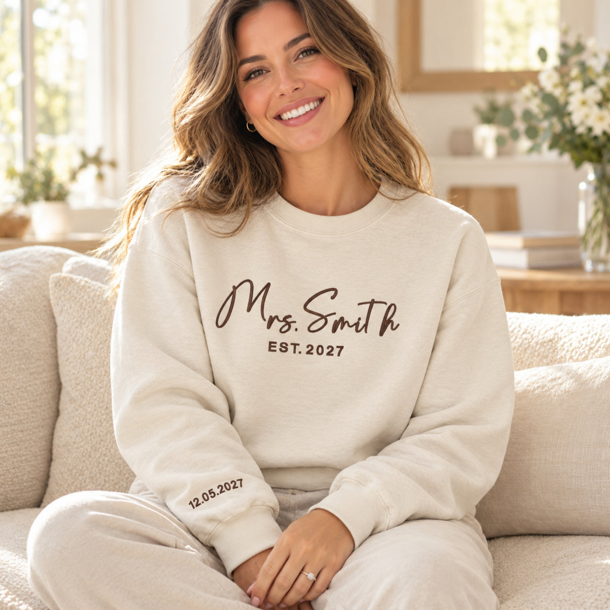 Personalised Mrs Surname Embroidered Bridal Jumper