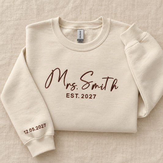 Personalised Mrs Surname Embroidered Bridal Jumper
