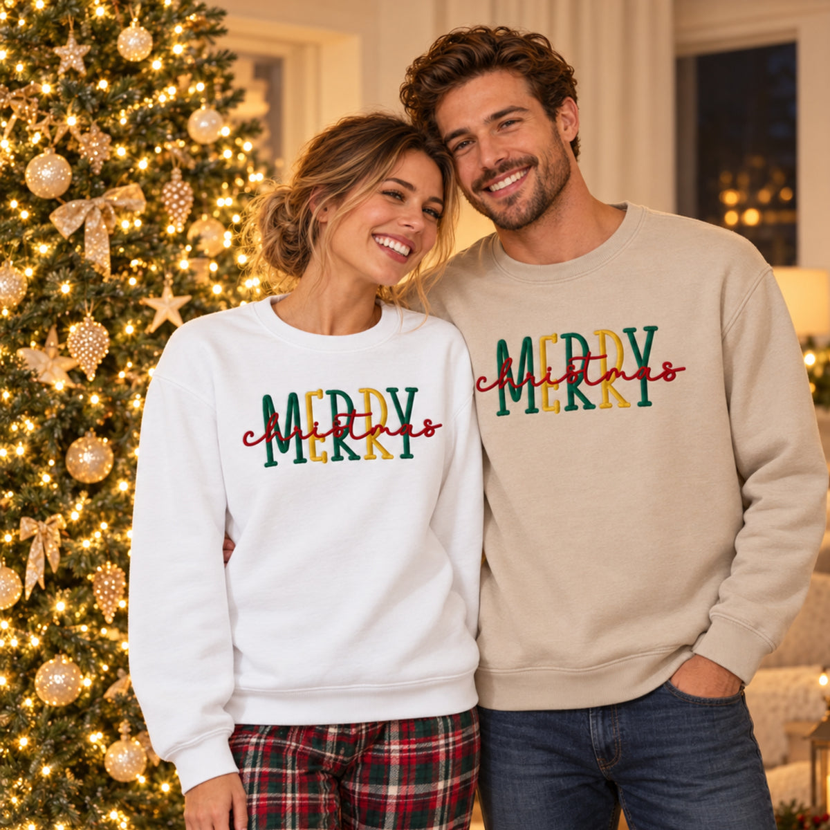 Embroidered Festive Merry Christmas Jumper.