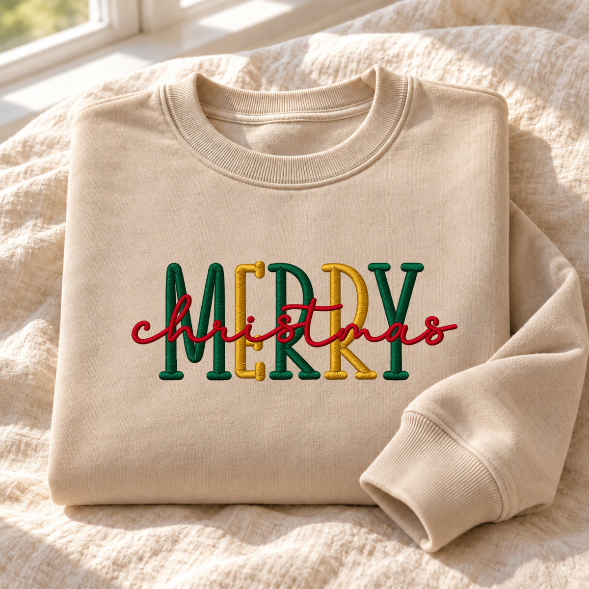 Embroidered Festive Merry Christmas Jumper.