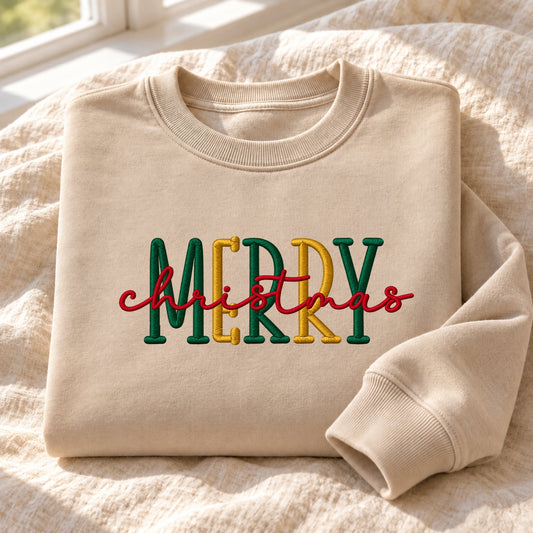 Embroidered Festive Merry Christmas Jumper.