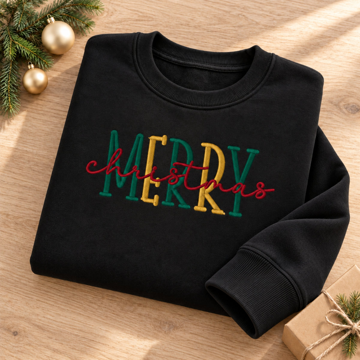 Embroidered Festive Merry Christmas Jumper.