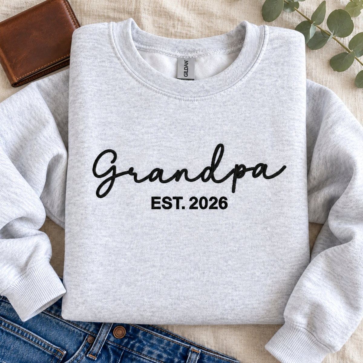 Embroidered Script Grandpa Jumper with EST Year.