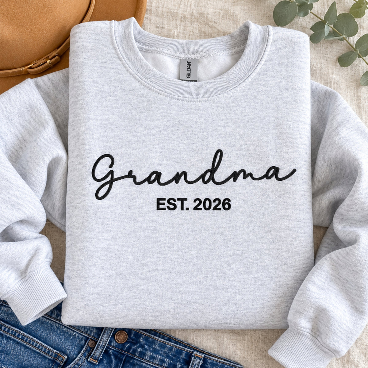 Embroidered Script Grandma Jumper with EST Year