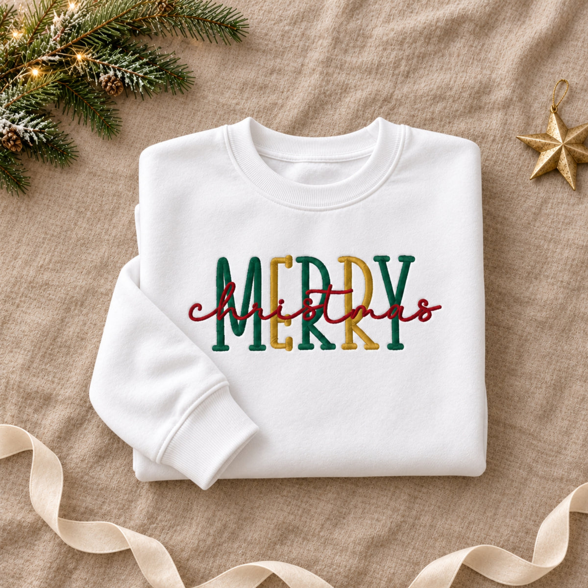Embroidered Festive Merry Christmas Jumper.