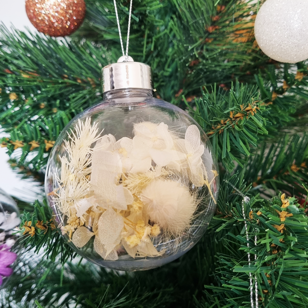 Personalised Dried Flower Christmas Bauble- Custom Name Ornament