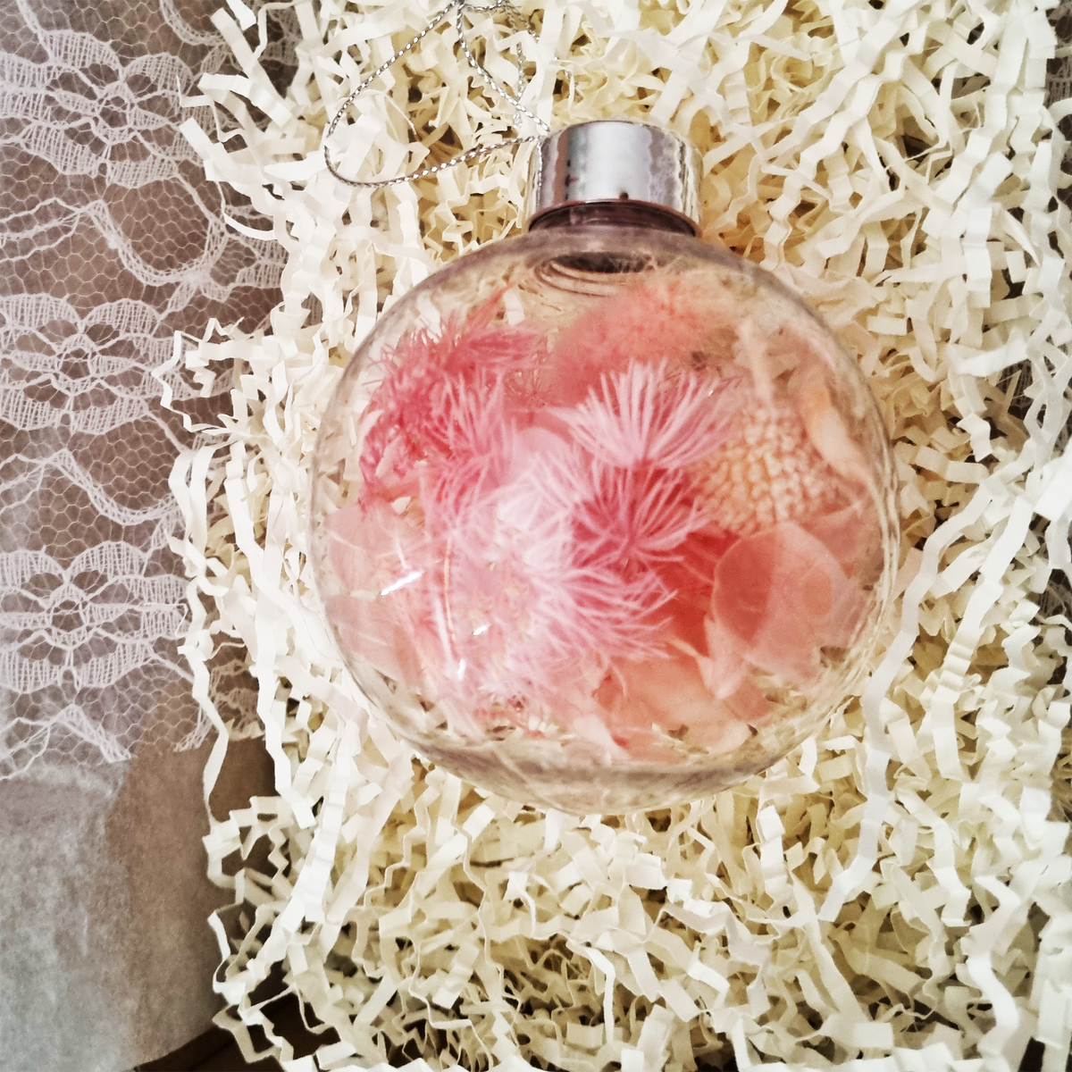 Personalised Dried Flower Christmas Bauble- Custom Name Ornament