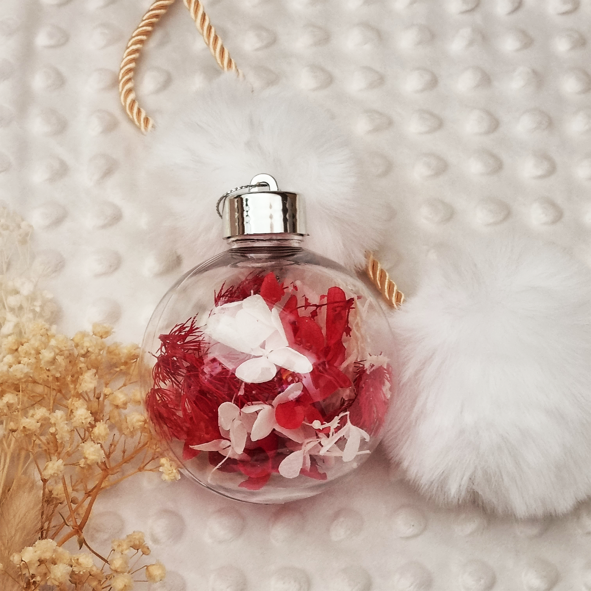 Personalised Dried Flower Christmas Bauble- Custom Name Ornament