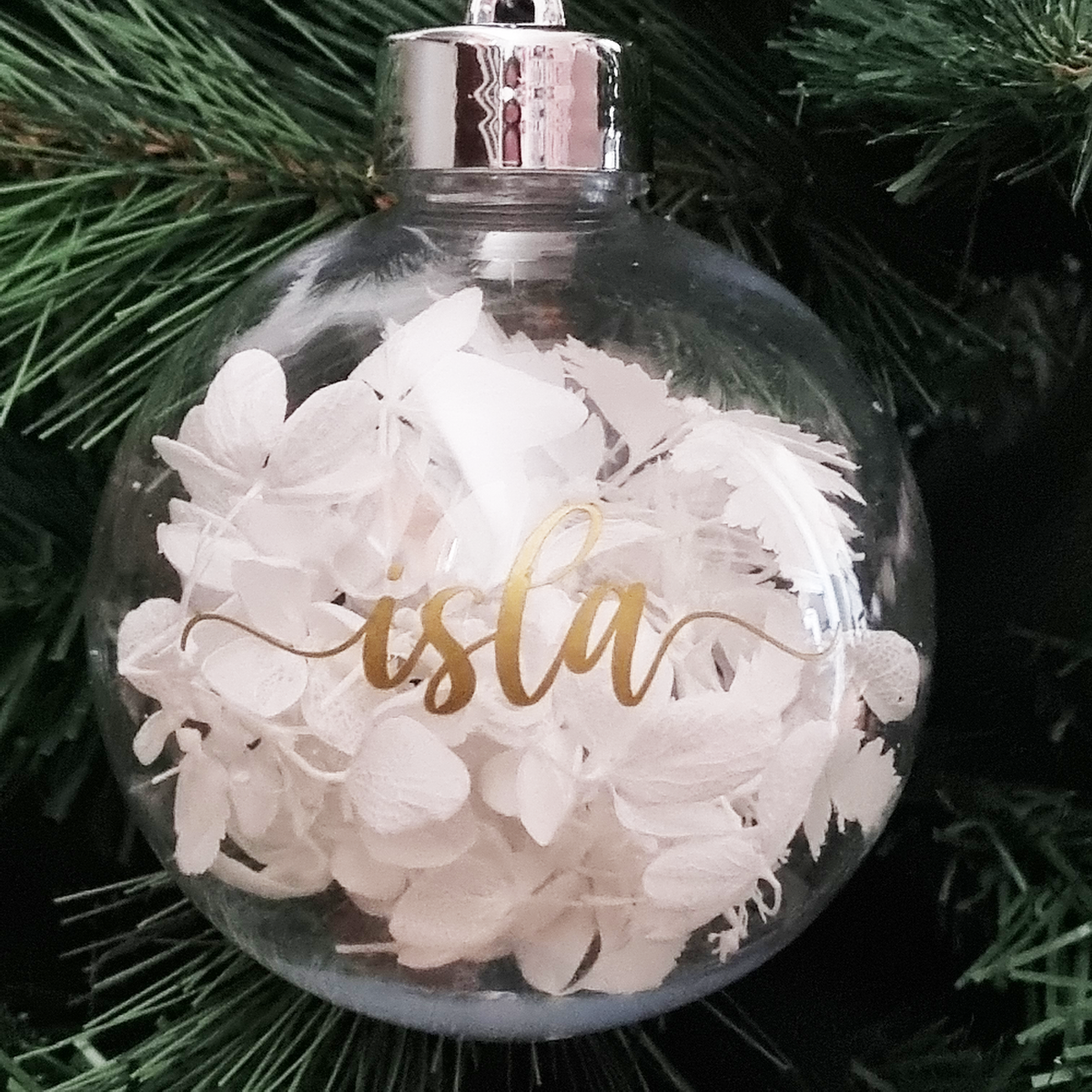 Personalised Dried Flower Christmas Bauble- Custom Name Ornament