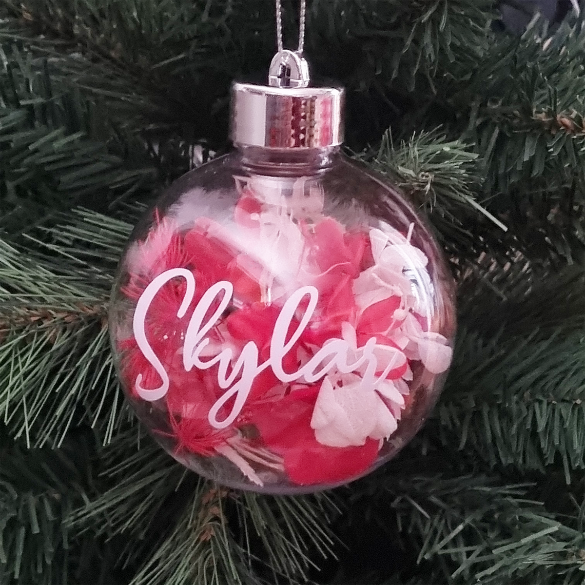 Personalised Dried Flower Christmas Bauble- Custom Name Ornament