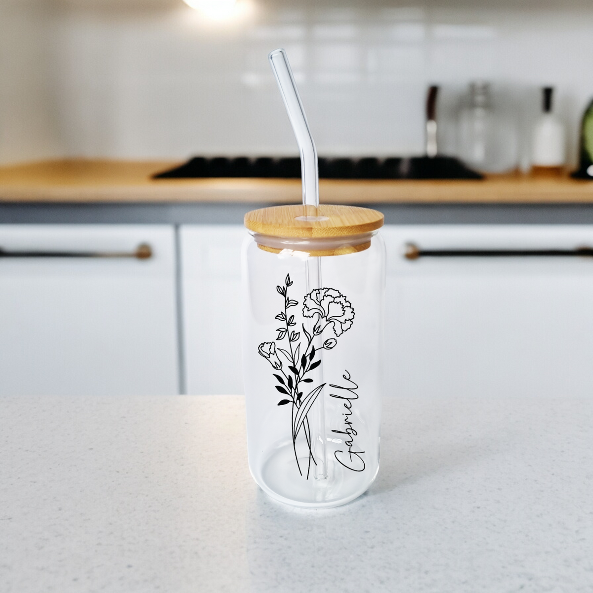 Personalised Birth Month Flower Glass Can