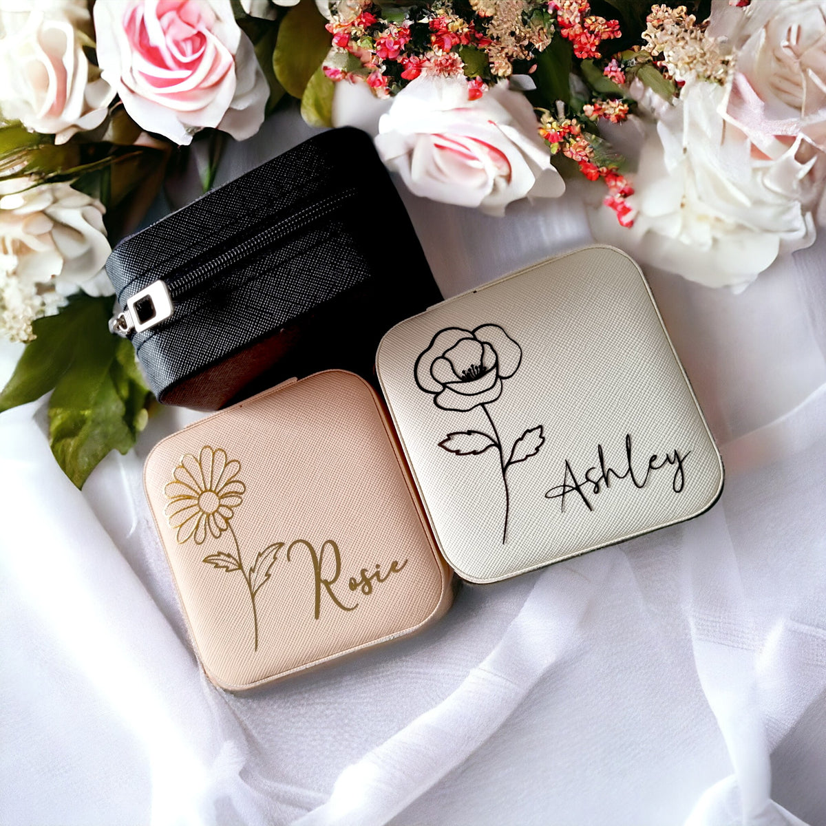 Personalized Mini Birth month Flower Jewelry Box