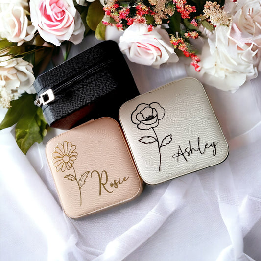 Personalized Mini Birth month Flower Jewelry Box