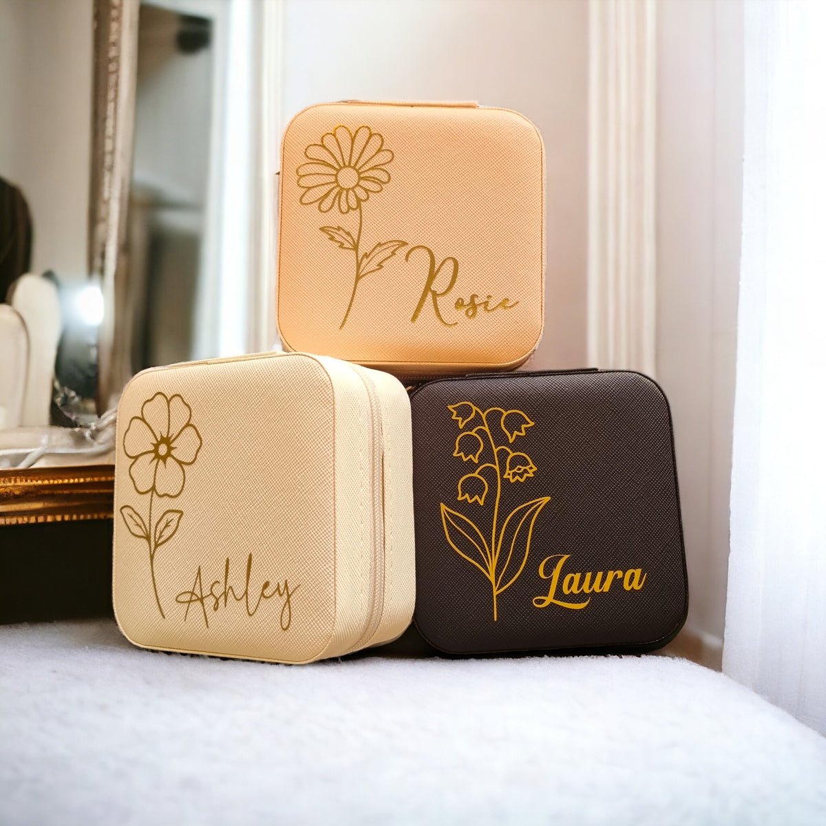 Personalized Mini Birth month Flower Jewelry Box
