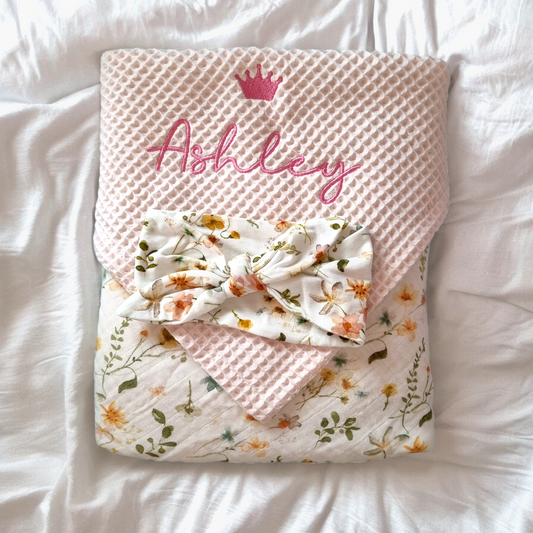 Personalised Reversible Muslin Waffle Baby Blanket