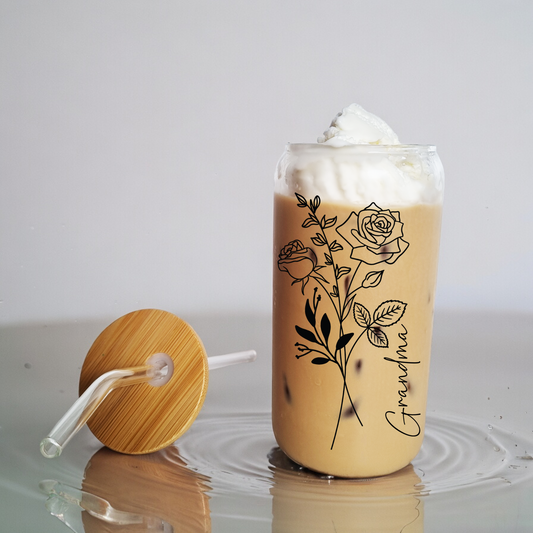 Personalised Birth Month Flower Glass Can