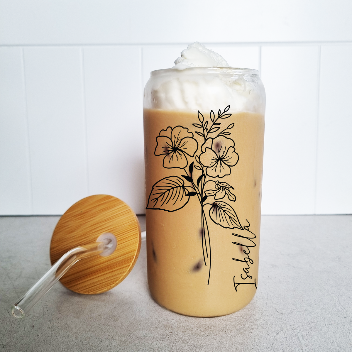 Personalised Birth Month Flower Glass Can