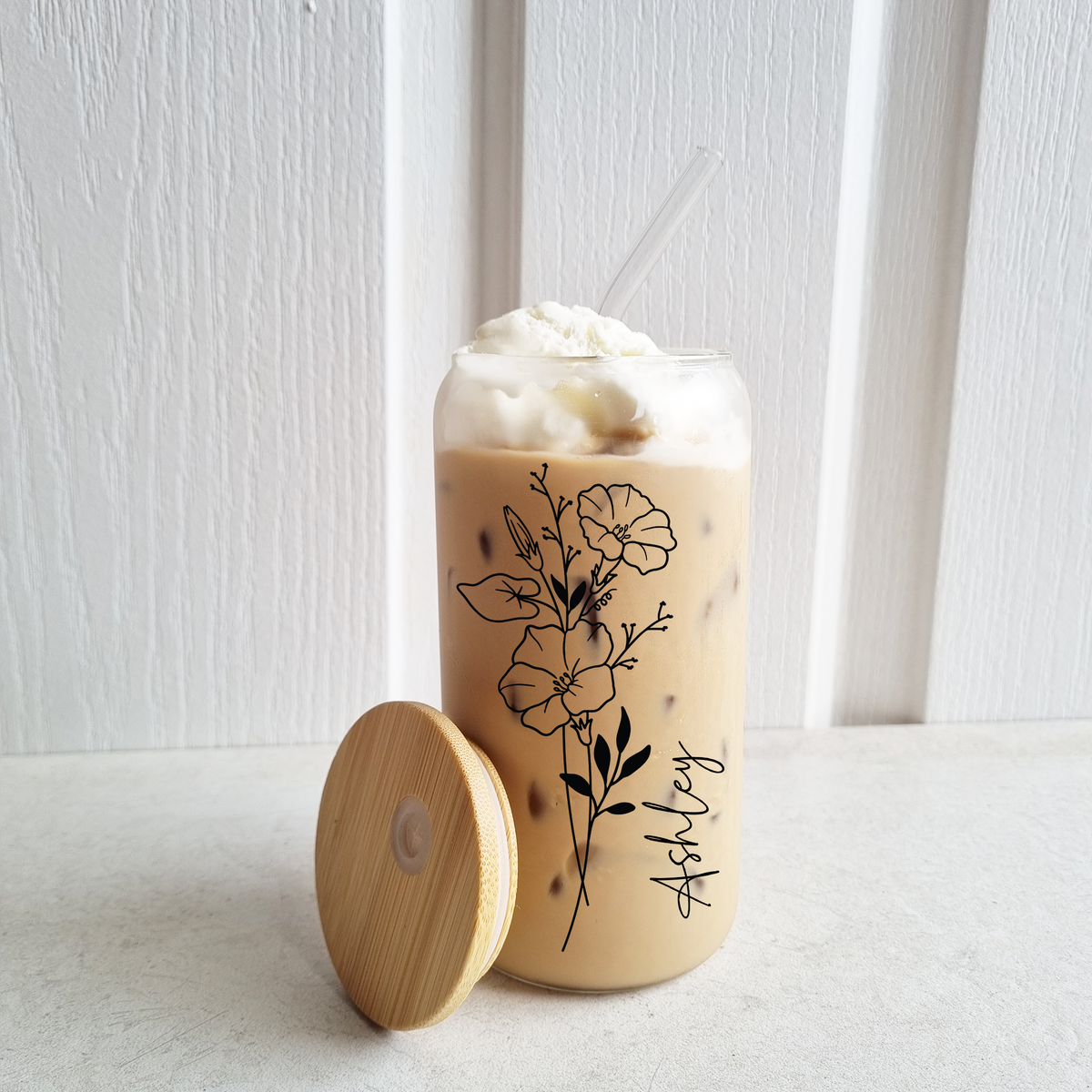 Personalised Birth Month Flower Glass Can