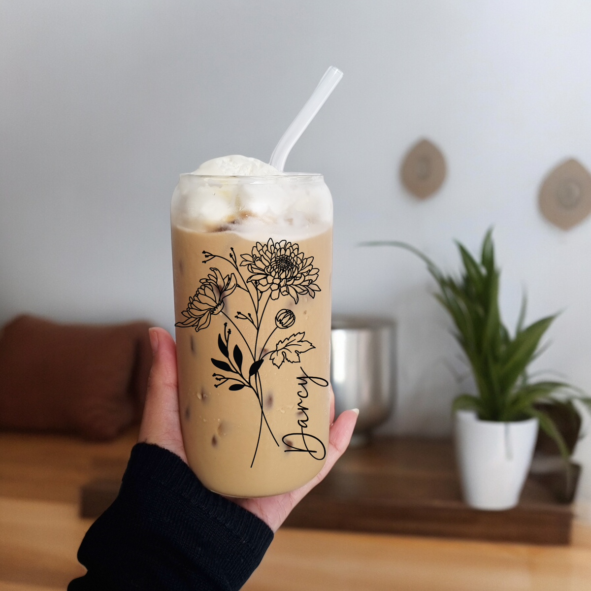 Personalised Birth Month Flower Glass Can