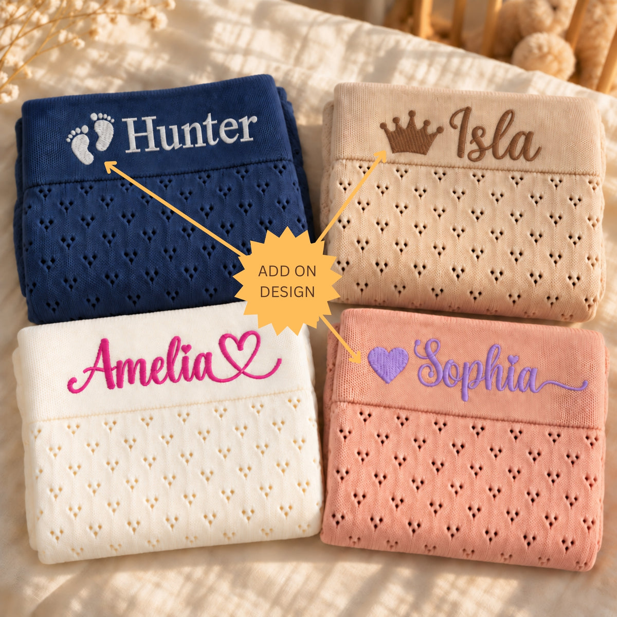 Personalised Pointelle Cotton Baby Blanket