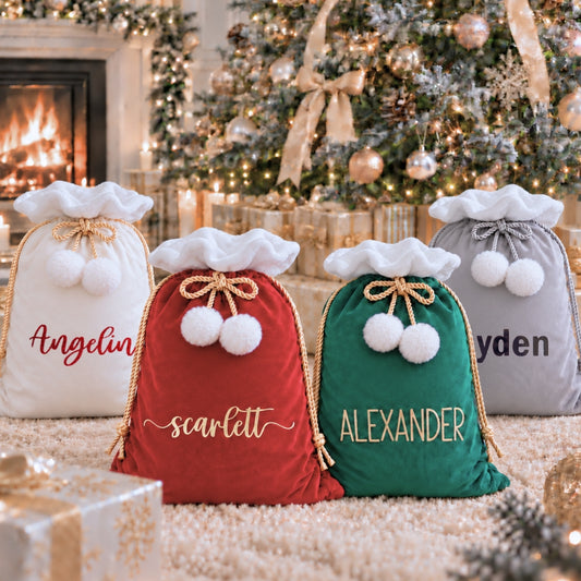 Luxury Velvet Santa Sack with Pom-Poms