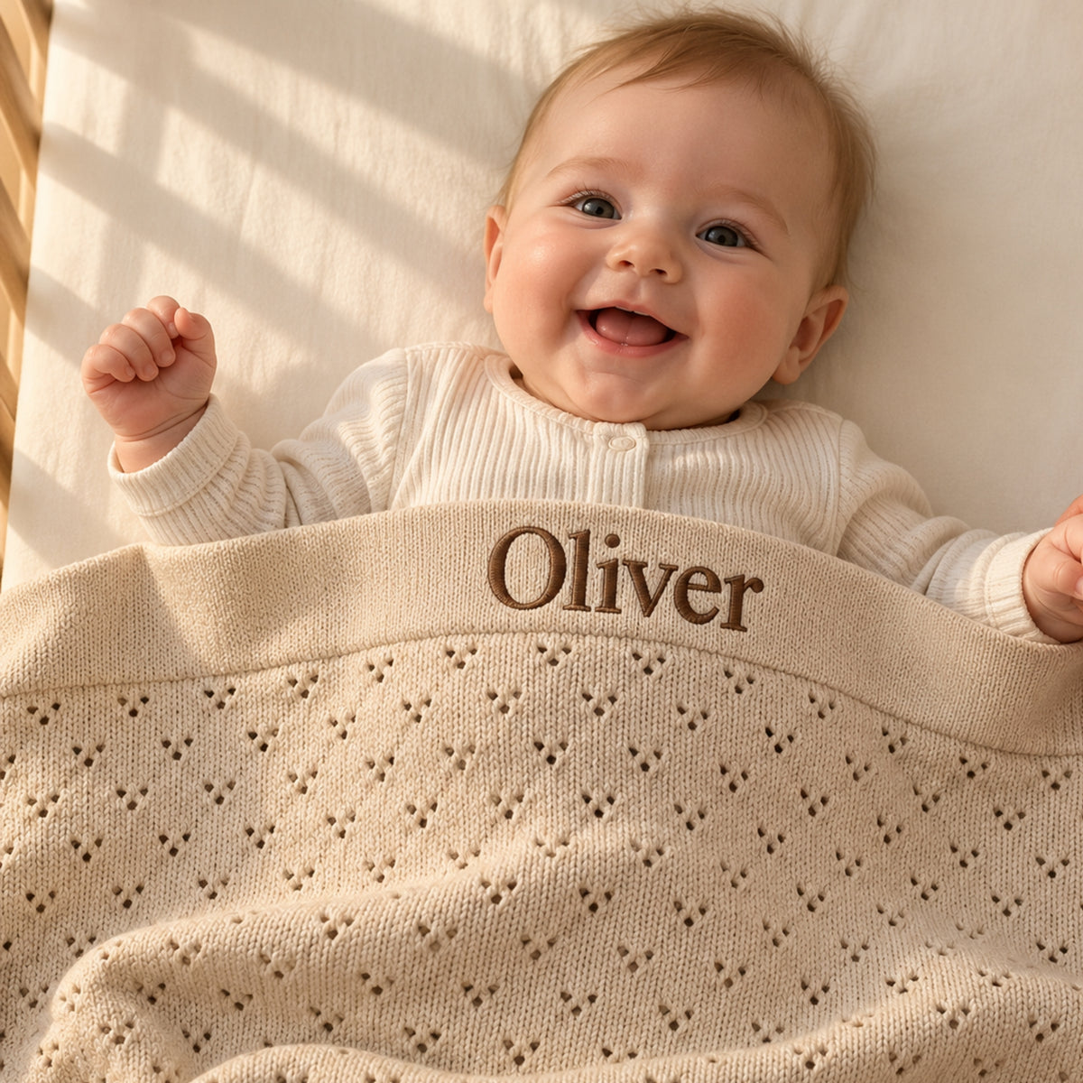 Personalised Pointelle Cotton Baby Blanket