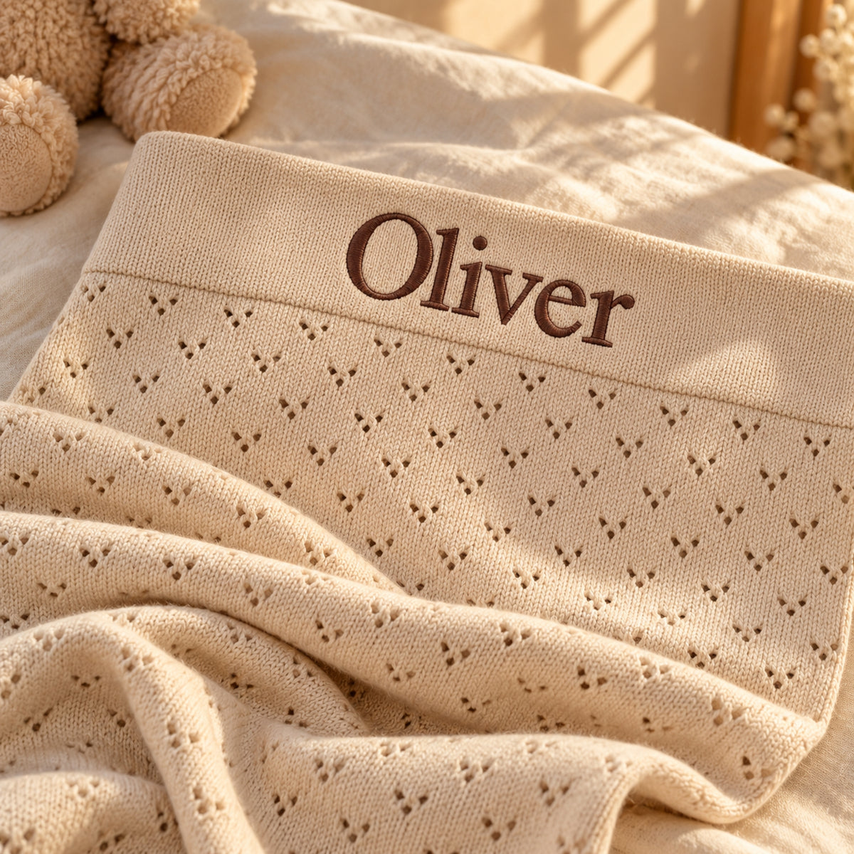 Personalised Pointelle Cotton Baby Blanket
