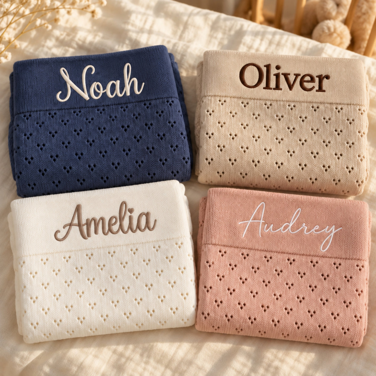 Personalised Pointelle Cotton Baby Blanket
