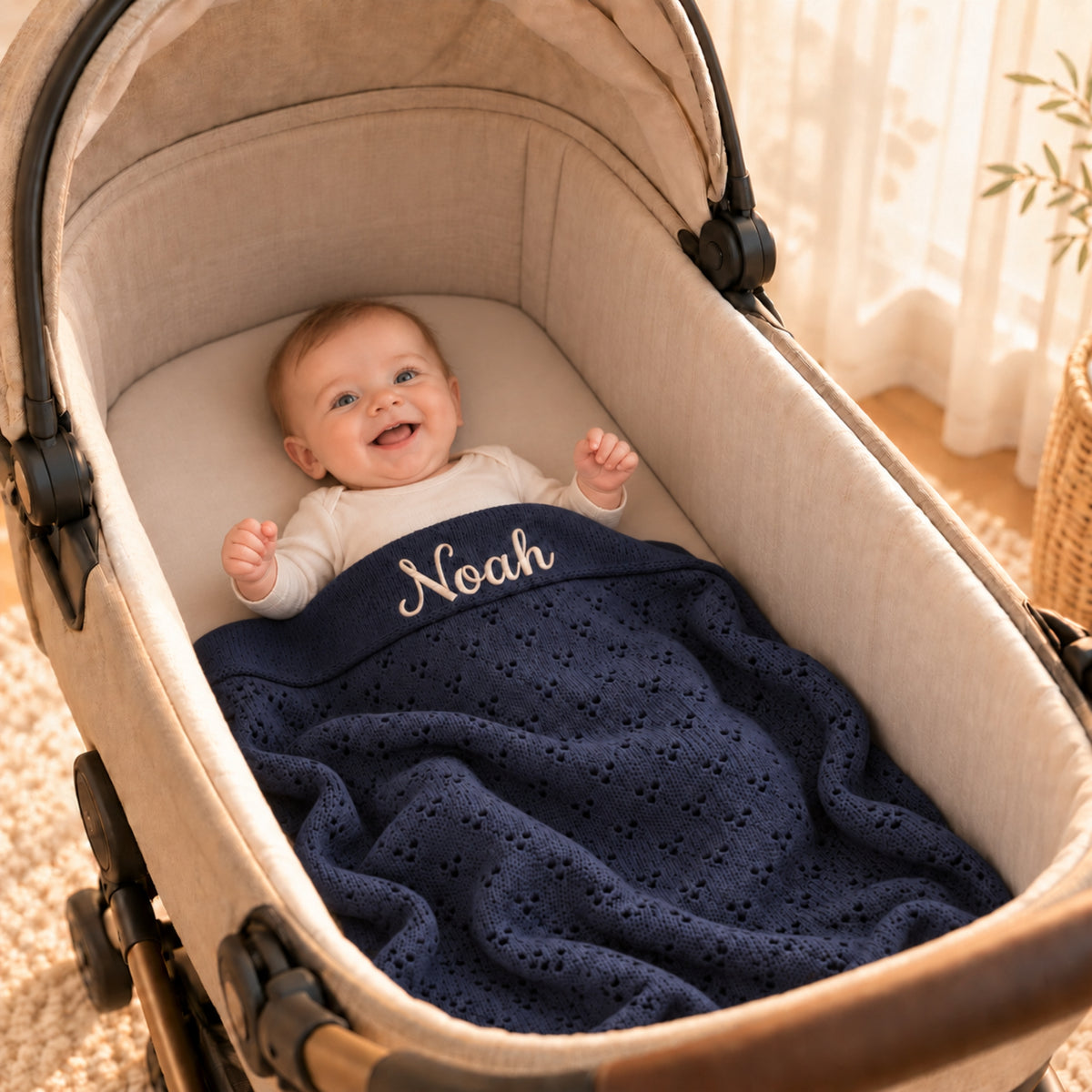 Personalised Pointelle Cotton Baby Blanket
