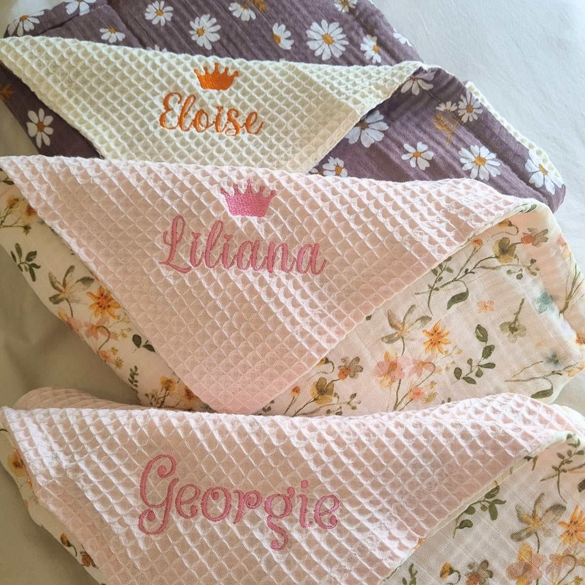 Personalised Reversible Muslin Waffle Baby Blanket