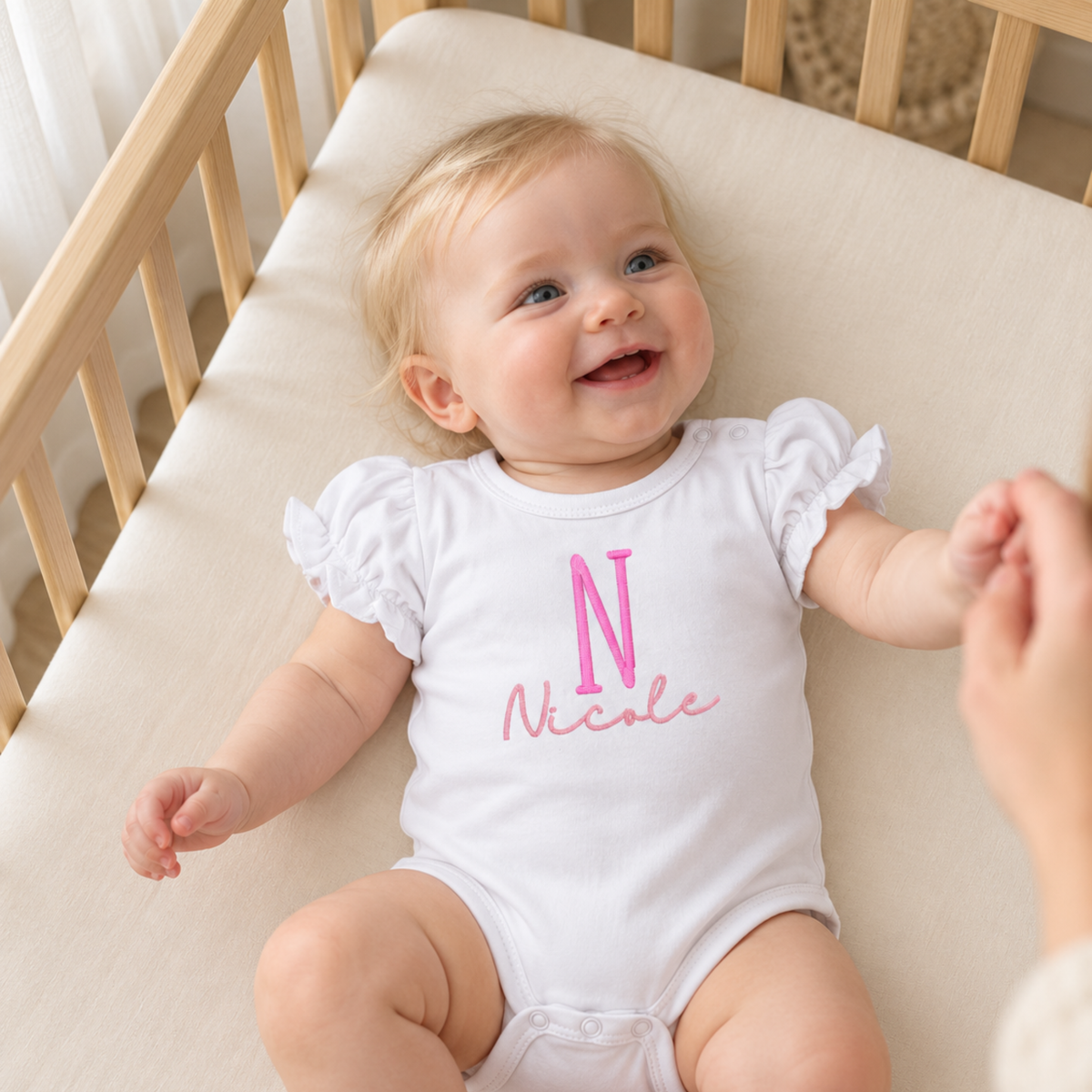 Personalised Girl's Ruffle Short Sleeve Bodysuit.