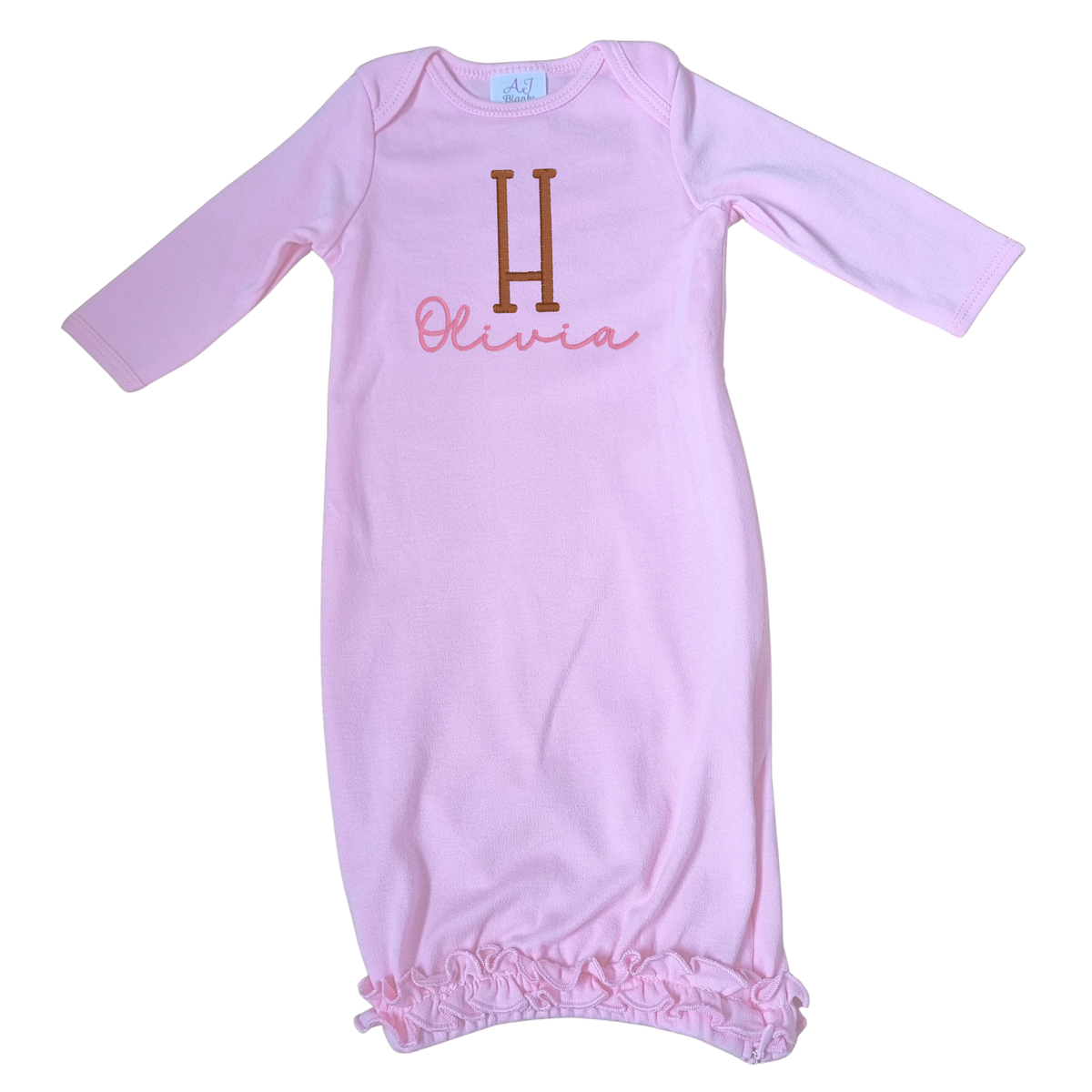 Personalised Ruffle Baby Gown Set with Hidden Zipper.(Gown+Hat)