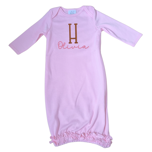 Personalised Ruffle Baby Gown Set with Hidden Zipper.(Gown+Hat)