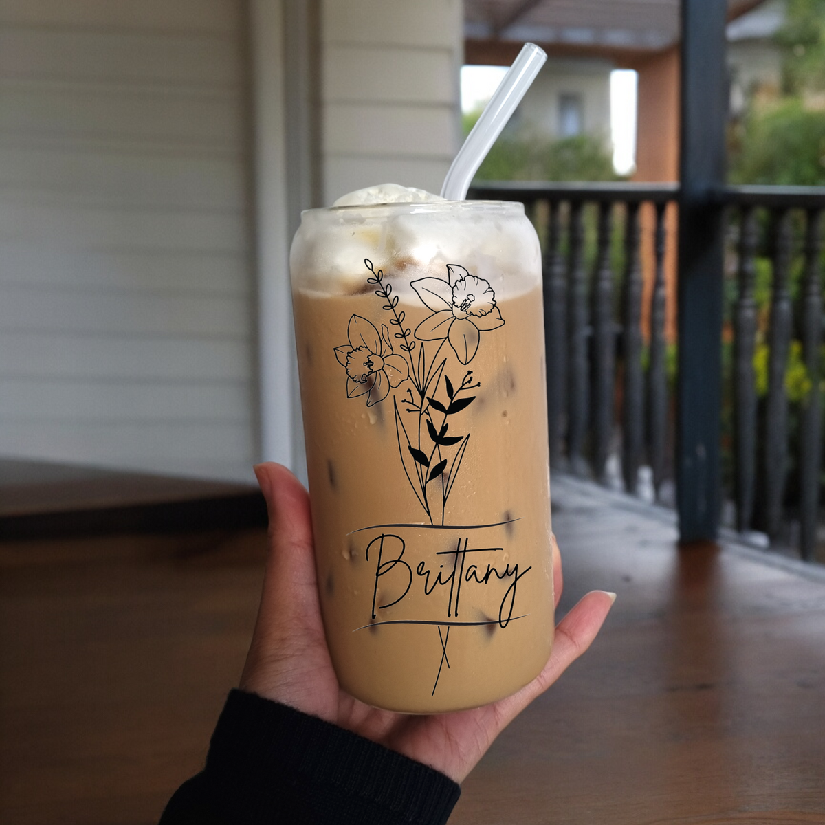 Custom Birth Month Flower Iced Coffee Cup