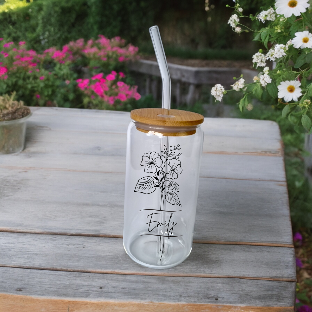 Custom Birth Month Flower Iced Coffee Cup