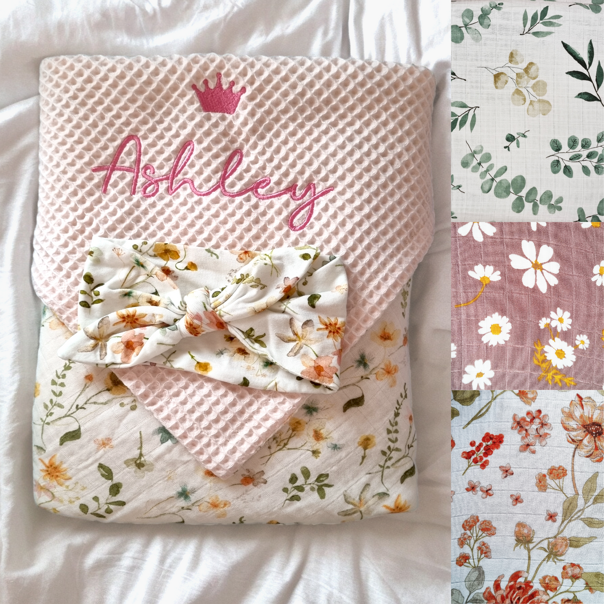 Personalised Reversible Muslin Waffle Baby Blanket