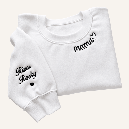 Personalised Mama Neckline Jumper with Heart & Names