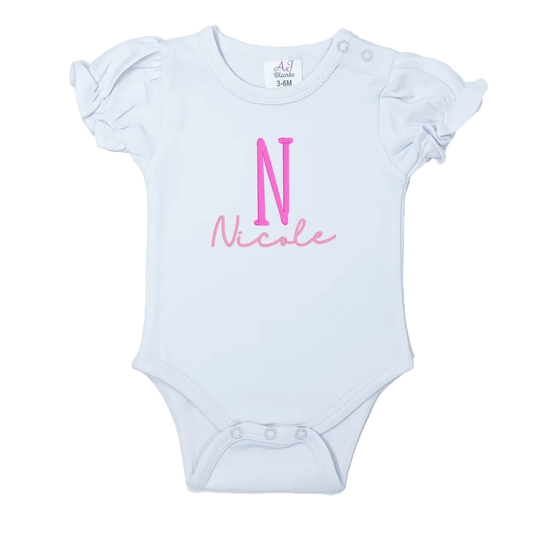 Personalised Girl's Ruffle Short Sleeve Bodysuit.