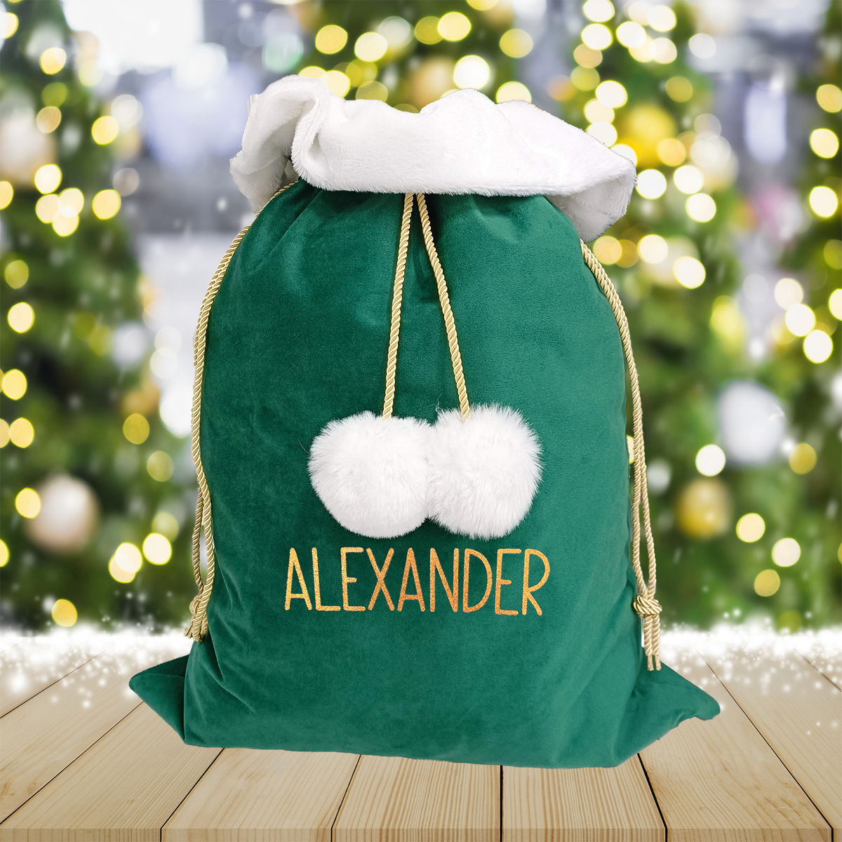 Luxury Velvet Santa Sack with Pom-Poms